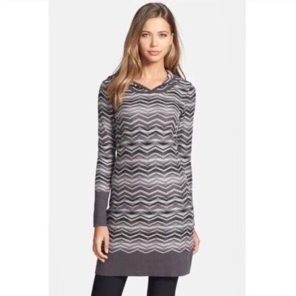 Prana Dresses & Skirts - PRANA Meryl Hooded Sweater Dress Gray Chevron Stripes Knit Hoodie Medium